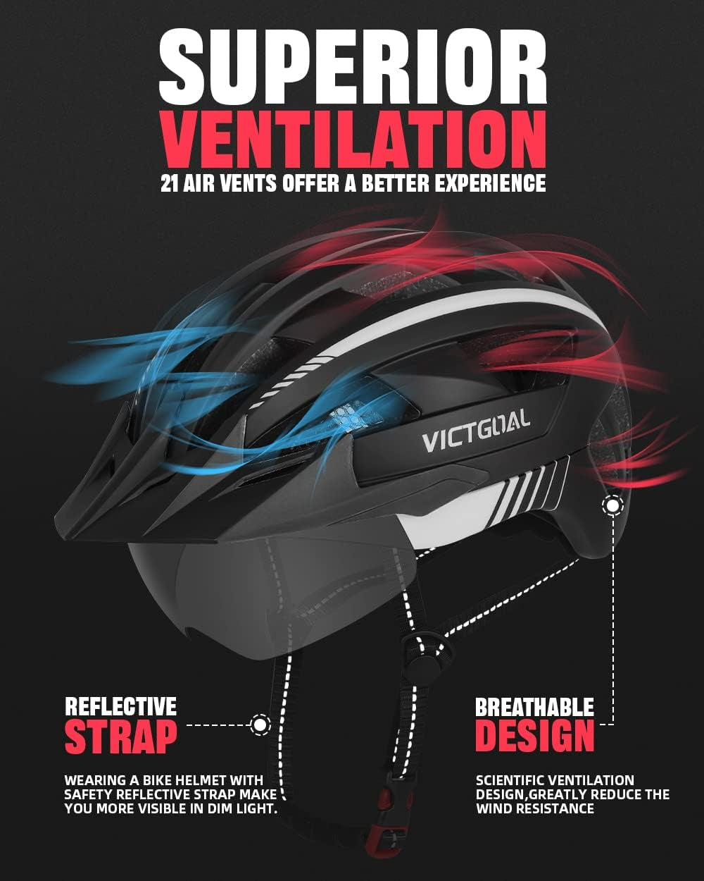Bike Helmet for Men Women with Led Light Detachable Magnetic Goggles Removable Sun Visor Mountain & Road Bicycle Helmets Adjustable Size Adult Cycling Helmets