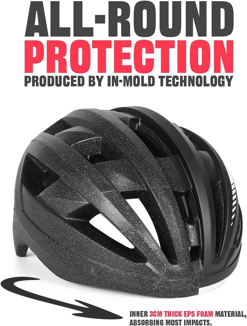 Bike Helmet for Men Women with Led Light Detachable Magnetic Goggles Removable Sun Visor Mountain & Road Bicycle Helmets Adjustable Size Adult Cycling Helmets