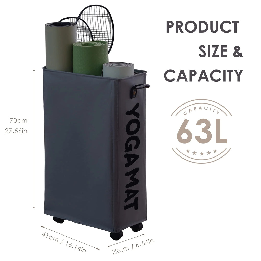 Yoga Mat Storage Rack, 27’’ Large Yoga Mat Holder Accessories, Home Gym Equipment Storage Yoga Mats, Workout Equipment Organization with Wheels, Gray