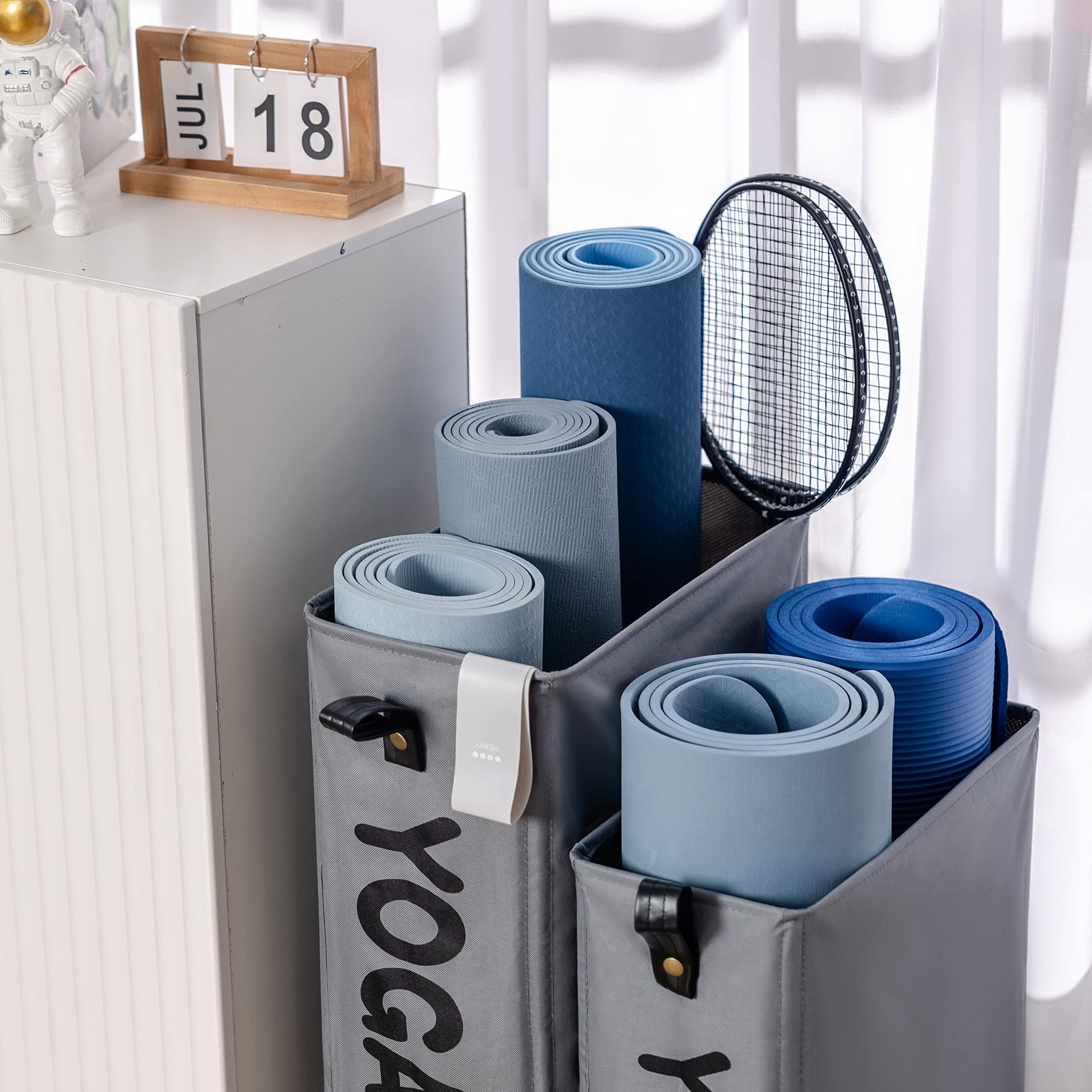 Yoga Mat Storage Rack, 27’’ Large Yoga Mat Holder Accessories, Home Gym Equipment Storage Yoga Mats, Workout Equipment Organization with Wheels, Gray